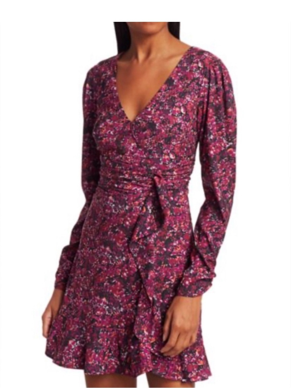 Parker Alison Floral Long Sleeve Mini Dress Cranberry Size 4